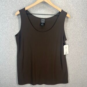 Clara Sun Woo Brown Scoop Neck Tank Top TK73 Sleeveless Knit Made US Large NWT